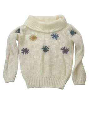 Western Connection Vintage Cream Cowl Neck Sweater w/ Multicolor Star Size Small